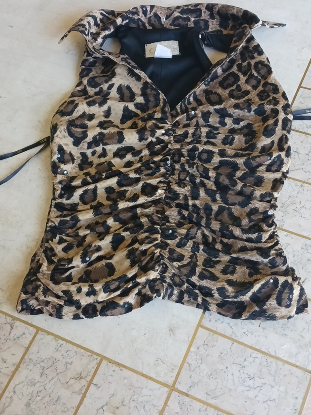 Ladies Vintage sleeveless top, (store)Cache,sz XS, animal print,rauched,New